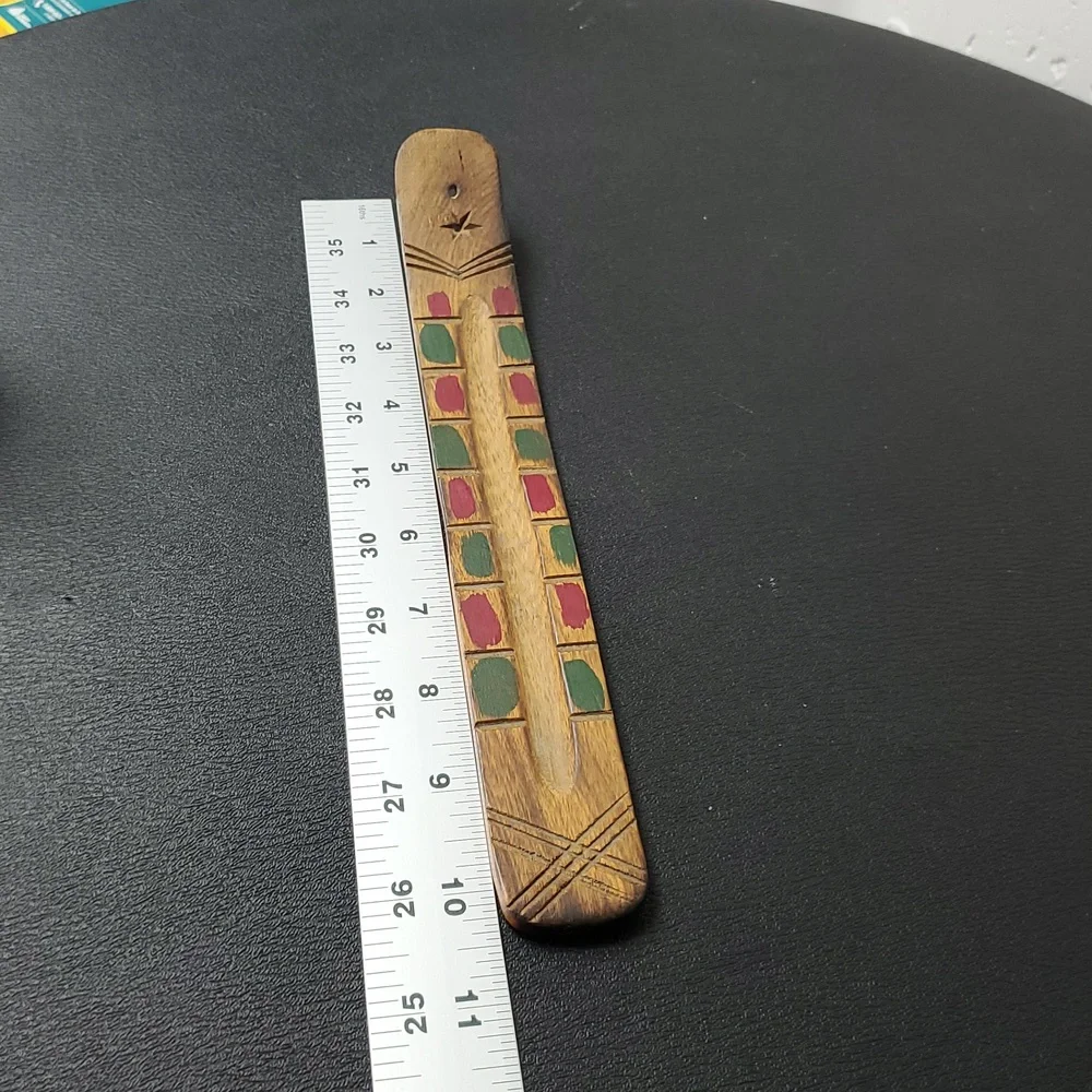 Vintage Native American Wooden Decorative Stick with Red and Green Accents
